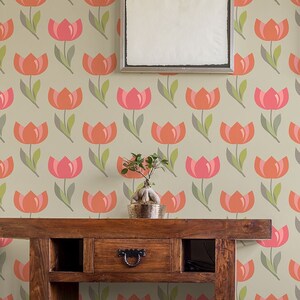 Papier peint tulipe, motif floral abstrait sans couture, papier peint amovible peel and stick, rouleau de papier peint temporaire auto-adhésif, décoration murale