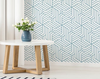 Papel de parede com estampa geométrica azul, adesivo de parede removível, decoração minimalista para casa.