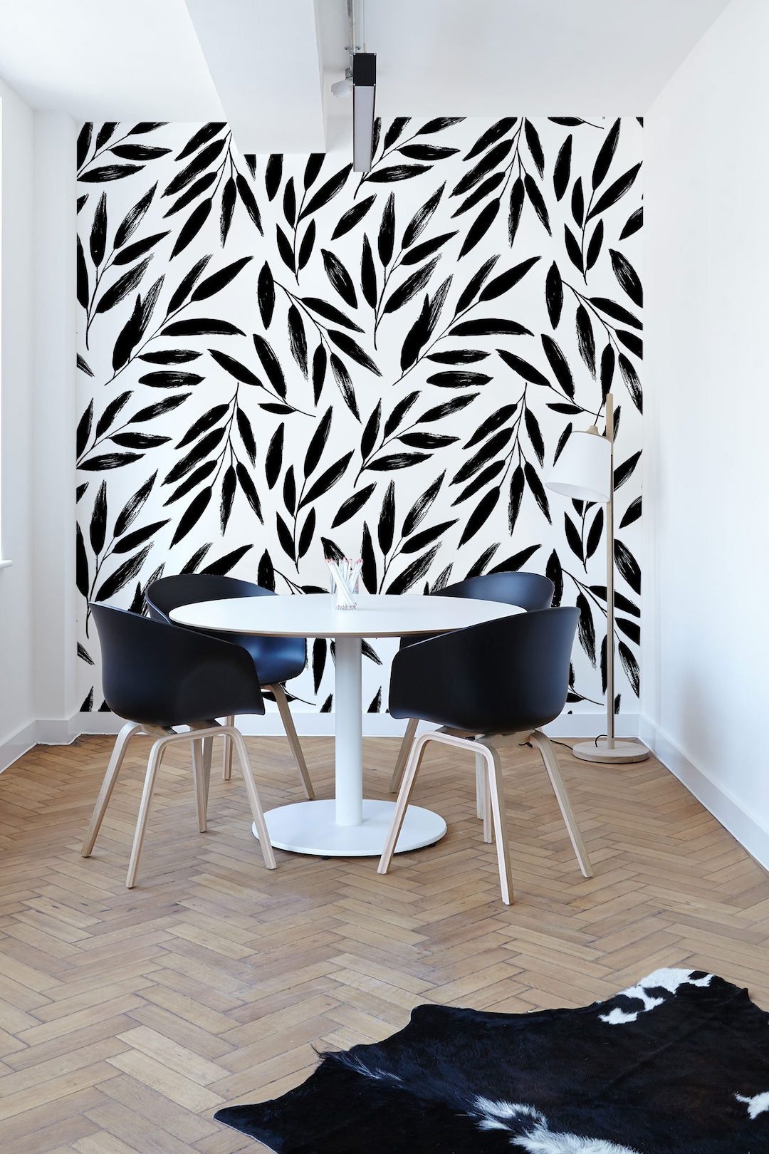 Black and White Leaf Pattern Wallpaper, Peel and Stick Removable ...