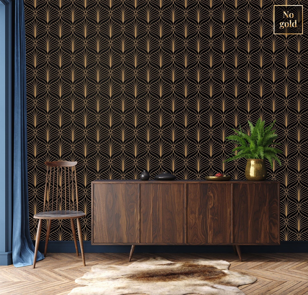 Black Art Deco Wallpaper With Geometric Pattern, Peel and Stick ...