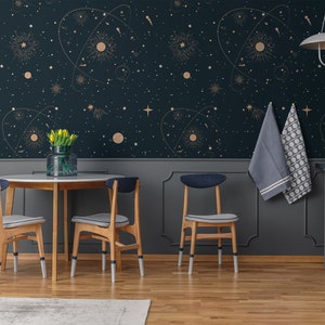Astrology wallpaper, space objects pattern, stars wallpaper, peel and stick, vinyl, wall decor, removable or traditional wallpaper
