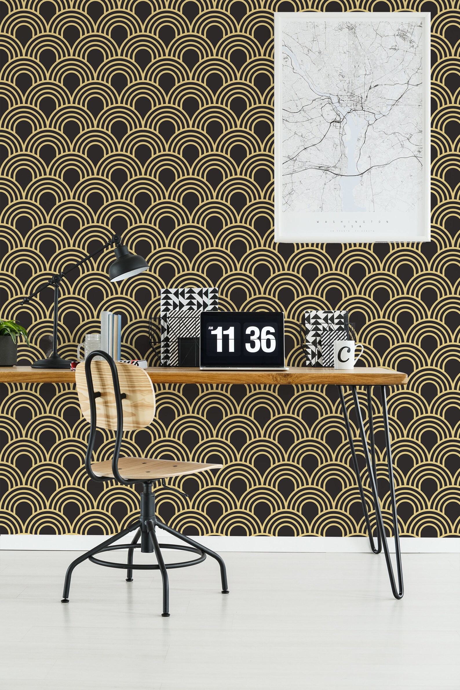 Dark art deco wallpaper self adhesive wallpaper abstract Etsy