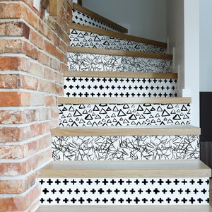 Set of 10 stair riser decals, abstract hand drawn pattern, removable stair riser sticker, sticker set, peel & stick stair riser, deco strips