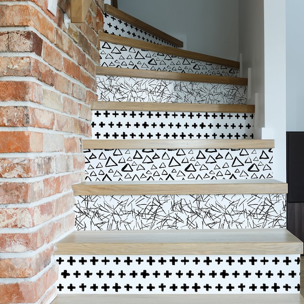 Set van 10 trapstickers, abstract handgetekend patroon, verwijderbare trapstickers, stickerset, zelfklevende trapstickers, decoratieve strips