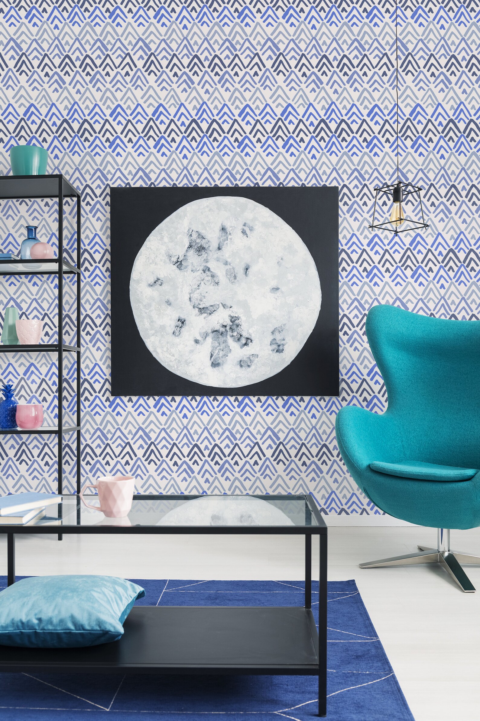 Blue Geometric Pattern Self Adhesive Wallpaper Abstract Hand Etsy