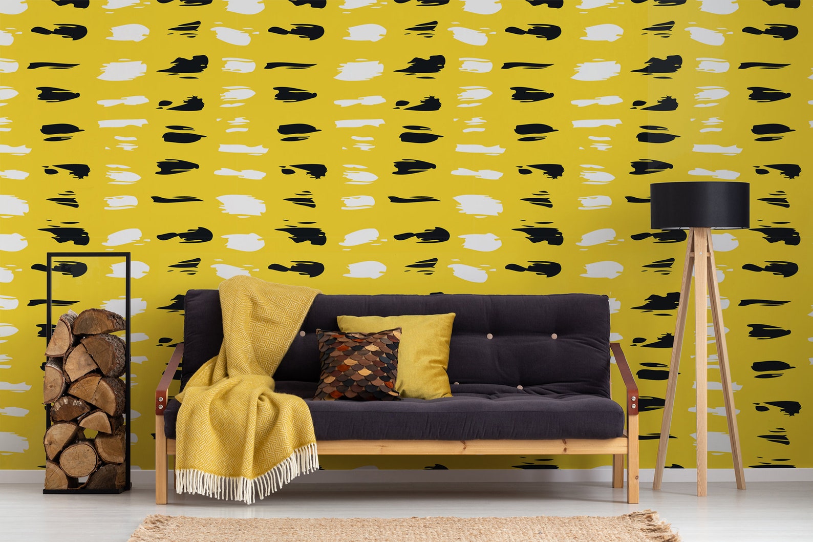 Sunny Yellow Wallpaper Self Adhesive Wallpaper Hand Drawn Etsy