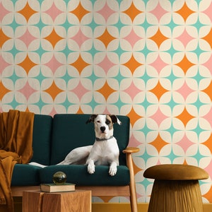 70er-Jahre-Tapete, geometrische Retro-Tapete, Mid-Century-Tapete, abziehen und aufkleben, Vinyl, Wanddekoration, abnehmbare oder traditionelle Tapete