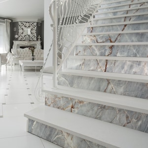 Stair riser sticker set, peel and stick 10 strips, gray marble stone concrete pattern, stair riser decals, self adhesive deco strips