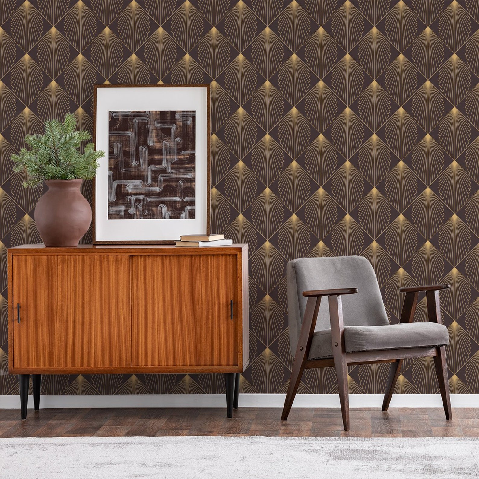 Dark art deco wallpaper removable wallpaper art deco vintage Etsy