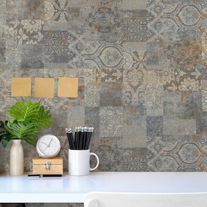 Carta da parati patchwork grigio beige, carta da parati staccabile e incollabile riposizionabile, tessere di mosaico, carta da parati rimovibile, rotolo di carta da parati, decorazione murale