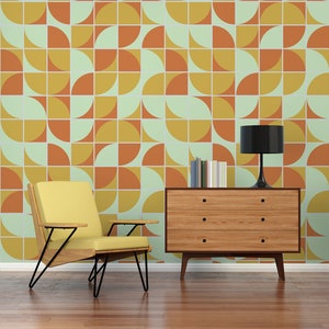 Carta da parati geometrica retrò, carta da parati anni '70, carta da parati con motivi astratti, stacca e incolla, vinile, decorazione murale, carta da parati rimovibile o tradizionale