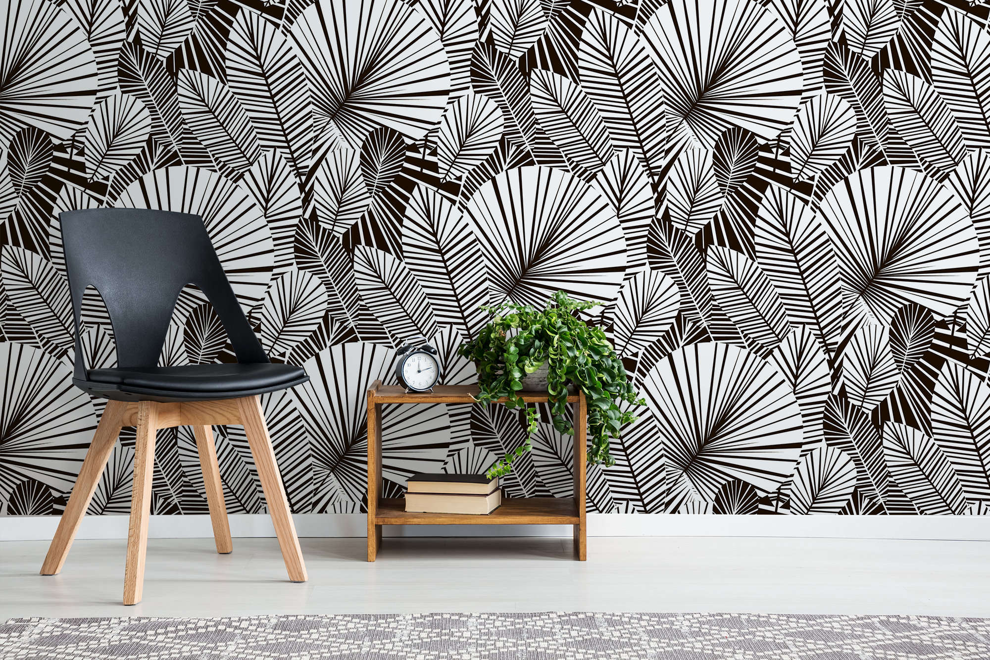 Exotic Leaves Peel and Stick Wallpaper, With Botanical Pattern, Black ...
