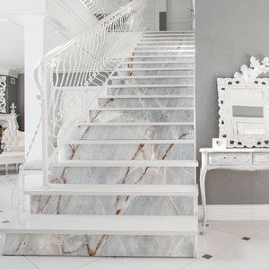 Removable stair riser sticker set, gray marble stone pattern, peel and stick 10 strips, stair riser decals, self adhesive deco strips