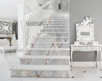 Juego de pegatinas extraíbles para contrahuellas de escaleras, diseño de piedra de mármol gris, 10 tiras autoadhesivas para despegar y pegar.
