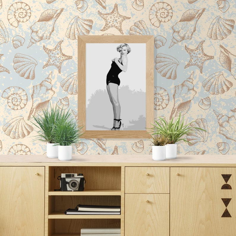 Shell and Starfish Wallpaper Removable Wallpaper Hand Drawn - Etsy