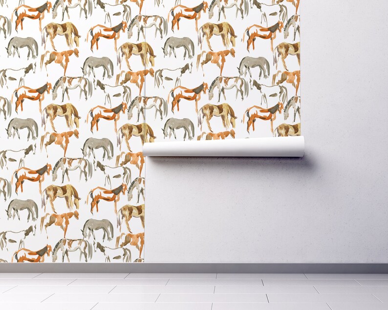 Watercolor Horses Wallpaper Peel and Stick Wallpaper Etsy