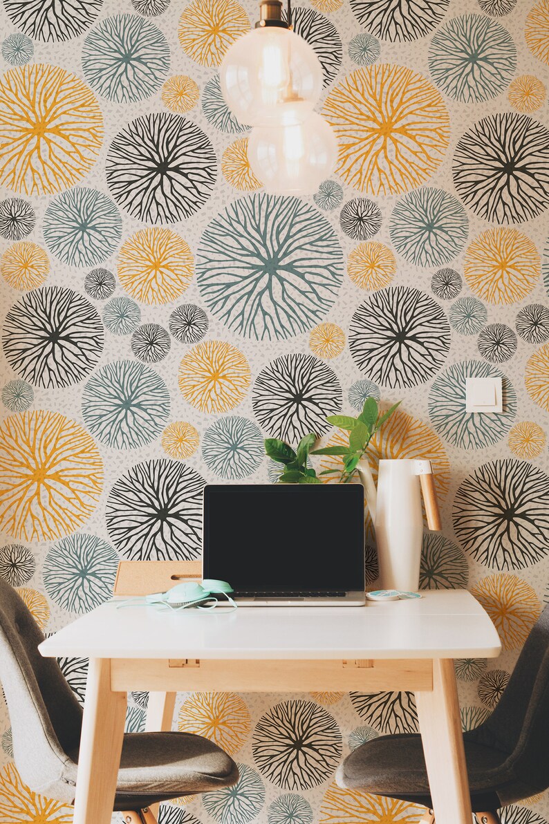 Abstract trees wallpaper nature pattern self adhesive Etsy