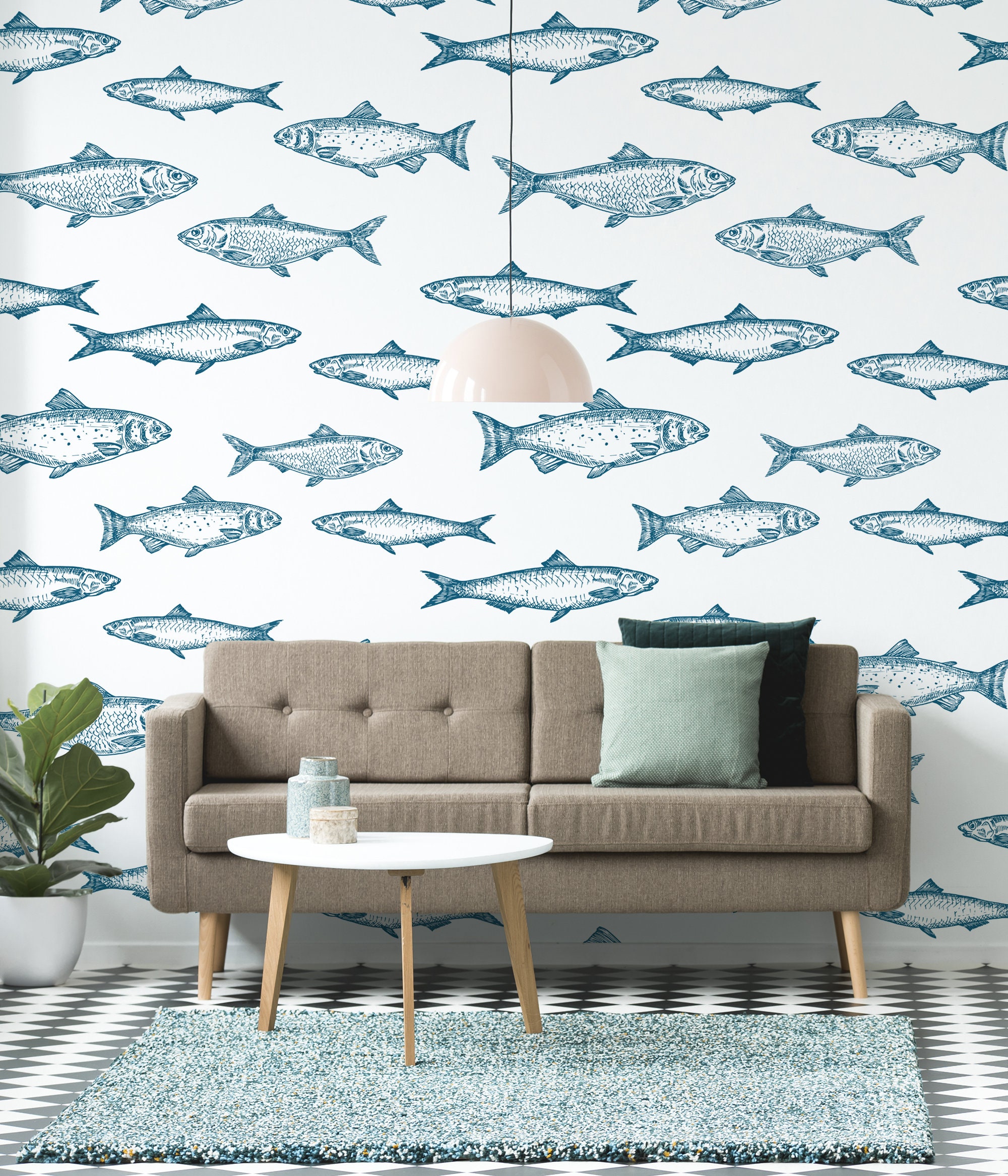 Removable Wallpaper 12ft x 2ft  Black Fish Cream Blowfish Masculine Room  Abstract Minimalist Custom Prepasted Wallpaper by Spoonflower  Walmartcom