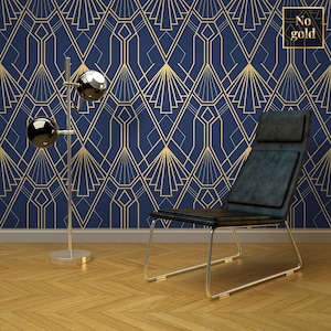 Carta da parati art deco blu elegante, murale, riposizionabile, stacca e incolla, carta da parati geometrica astratta, decorazione murale