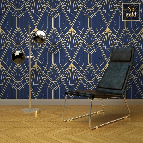 Geometric Wallpaper Art Deco Modern &amp; Wall Mural Dark - Etsy