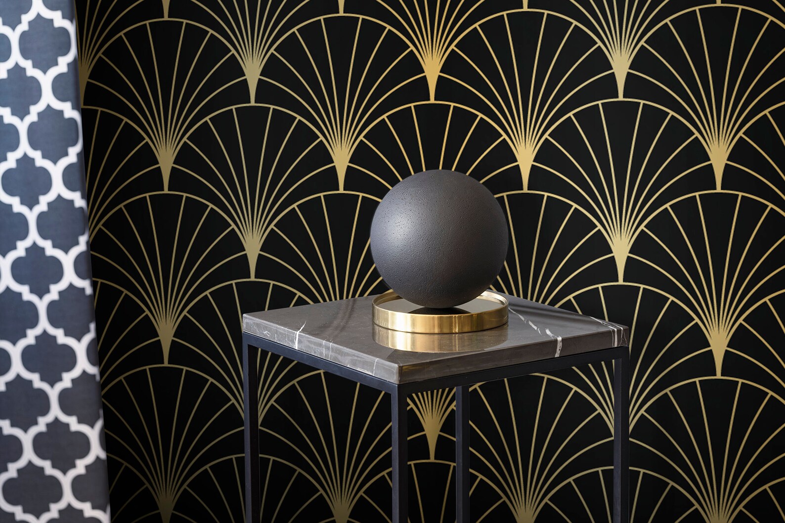 Black Art Deco Wallpaper Dark Wall Mural Repositionable Etsy