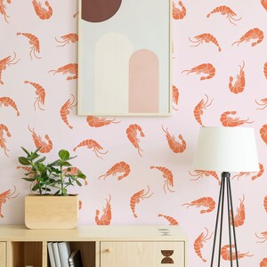 Shrimps wallpaper, sea life pattern, peel and stick, temporary wallpaper, wall decor, removable or traditional wallpaper