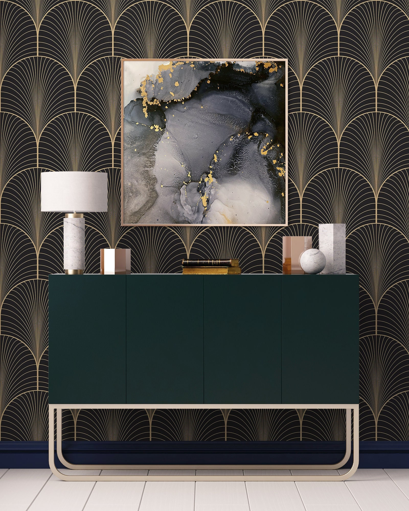 Elegant Dark Wallpaper With Art Deco Pattern Peel and Stick | Etsy