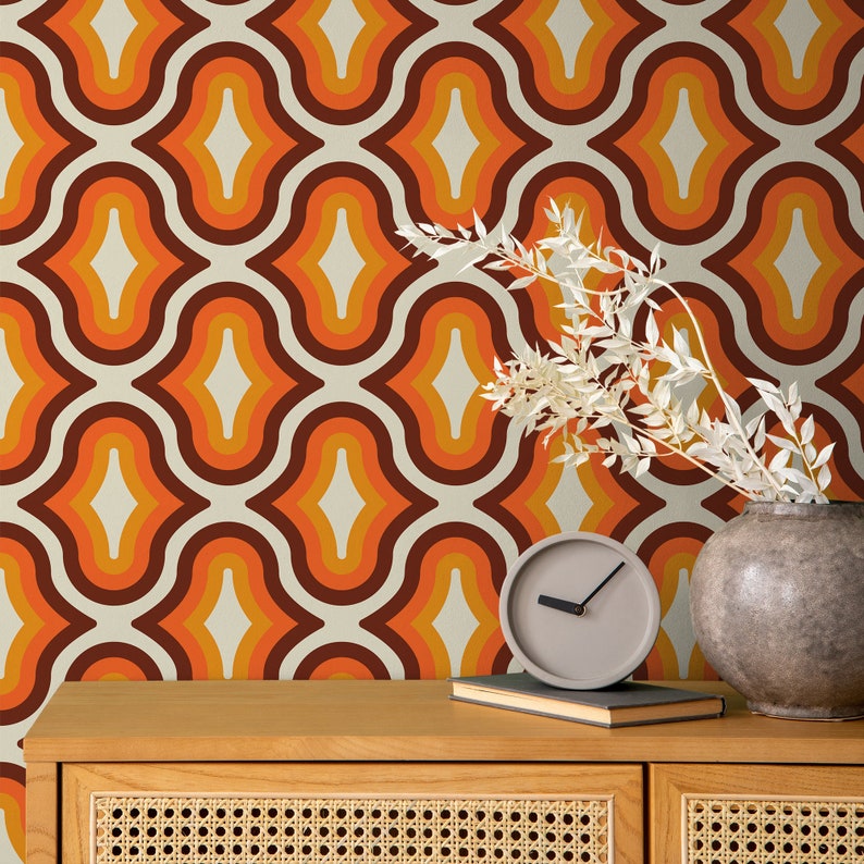 Midcentury Wallpaper Retro Geometric Wallpaper 70s Etsy