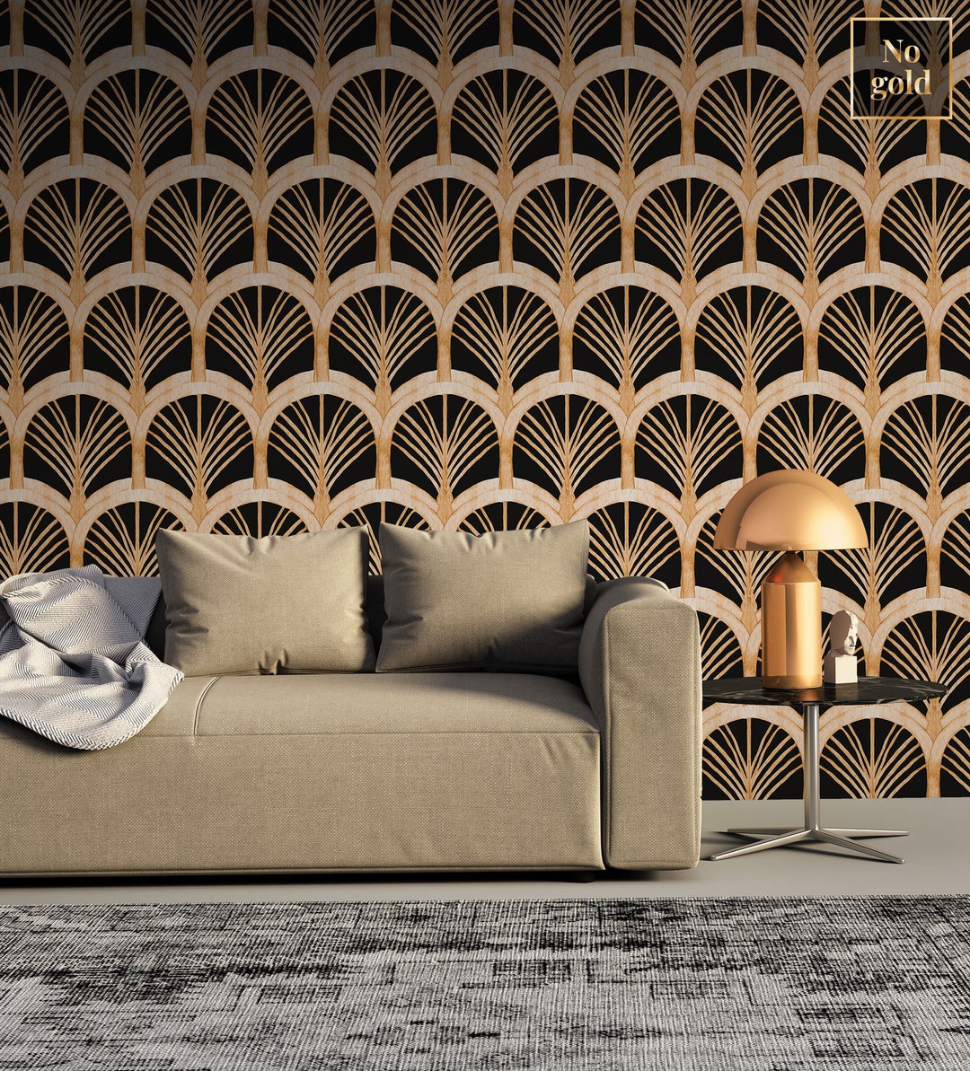 Watercolor Wallpaper With Art Deco Pattern, Peel and Stick Wallpaper
