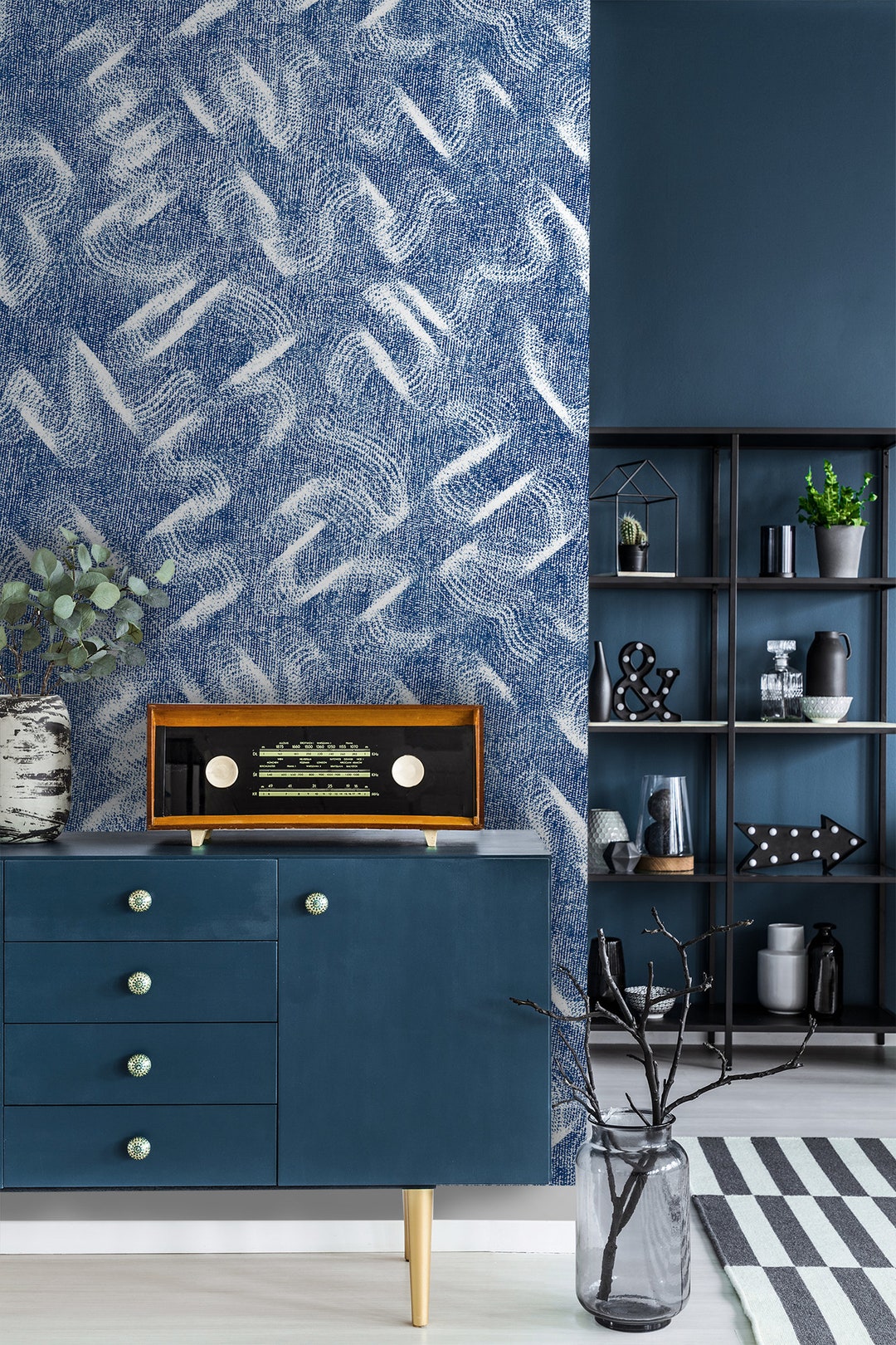 Abstract Self Adhesive Wallpaper, Hand Drawn Pattern With Blue Spots ...