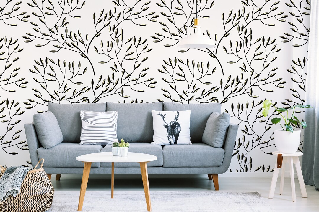 Black and White Wallpaper With Branches, Peel and Stick Floral ...