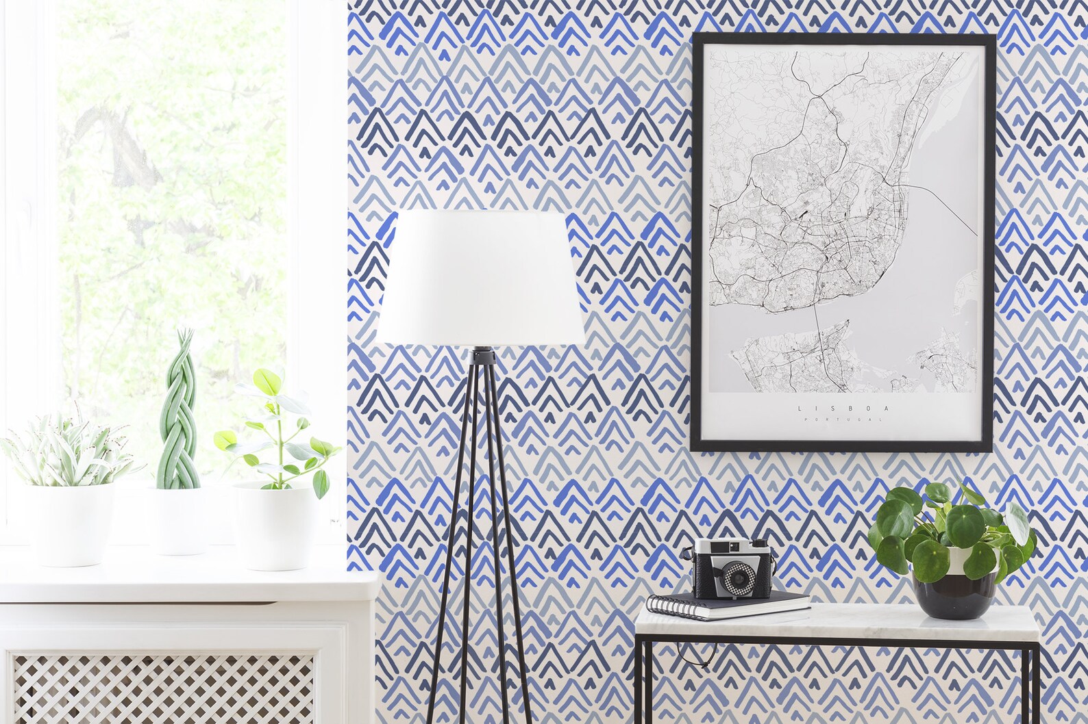 Blue Geometric Pattern Self Adhesive Wallpaper Abstract Hand Etsy