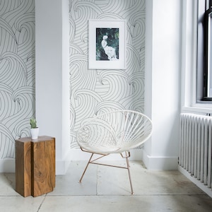 Black wave wallpaper, peel and stick wall mural with abstract pattern, removable temporary wallpaper, black and white wall decor