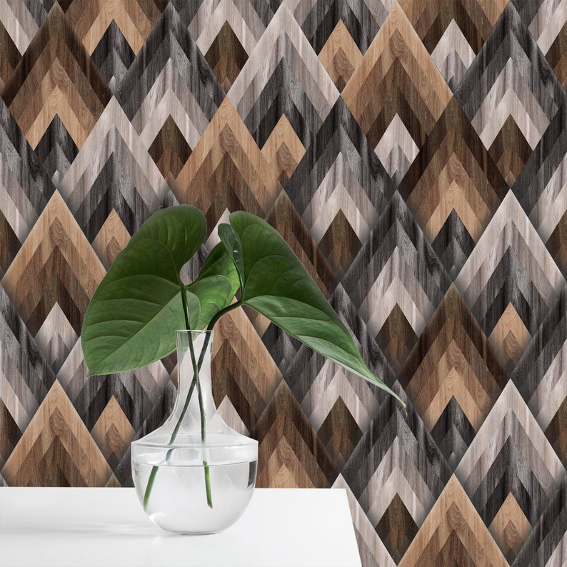 Wood Removable Wallpaper Self Adhesive Wall Mural Geometric Etsy