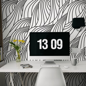 Abstract wallpaper with black and white pattern, peel and stick wall mural, temporary removable wallpaper, home decor