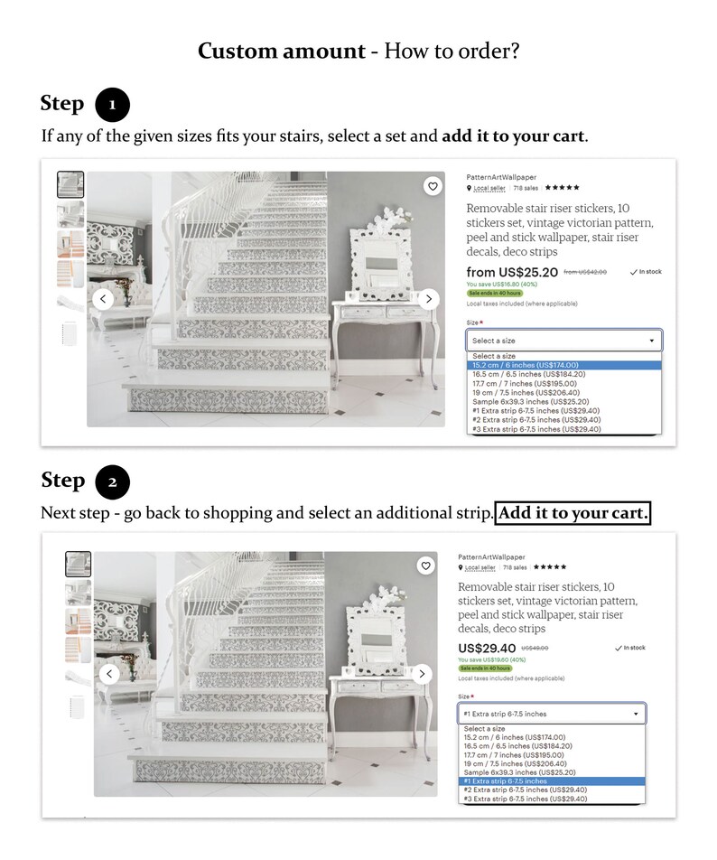 Puede incluir: Un conjunto de pegatinas de contrahuella de escalera blancas extra&iacute;bles con un patr&oacute;n victoriano vintage. Las pegatinas son autoadhesivas y se pueden usar para decorar las escaleras. La imagen muestra un conjunto de 10 pegatinas y una tira adicional que se puede comprar por separado. El texto en la imagen dice "Pegatinas de contrahuella de escalera extra&iacute;bles, conjunto de 10 pegatinas, patr&oacute;n victoriano vintage, papel tapiz autoadhesivo, pegatinas de contrahuella de escalera, tiras decorativas".