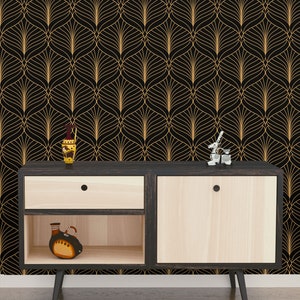 Black Art Deco Wallpaper With Geometric Pattern, Peel and Stick ...