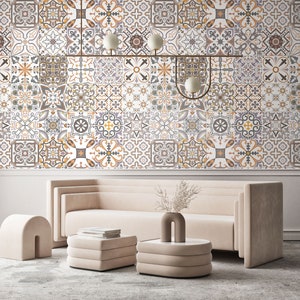 Carta da parati per piastrelle geometriche beige, carta da parati per piastrelle marocchina, autoadesiva, riposizionabile, rotolo di carta da parati, decorazione murale