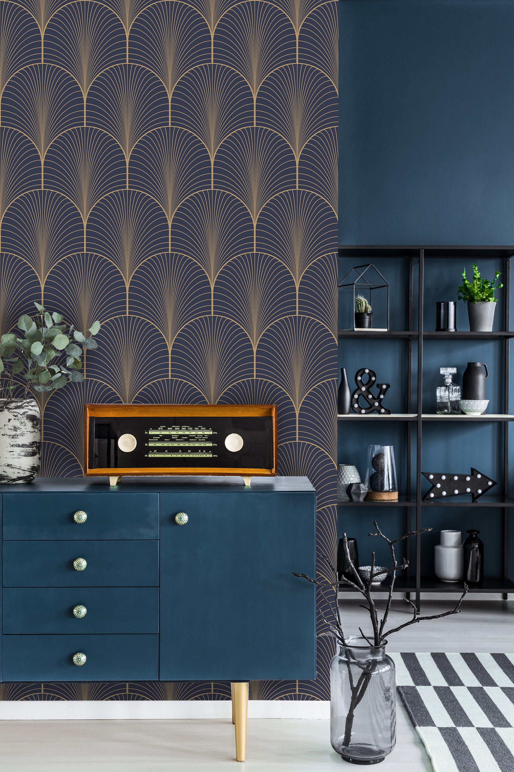 Peel & Stick no metallic effects Self adhesive Repositionable removable wallpaper Elegant navy