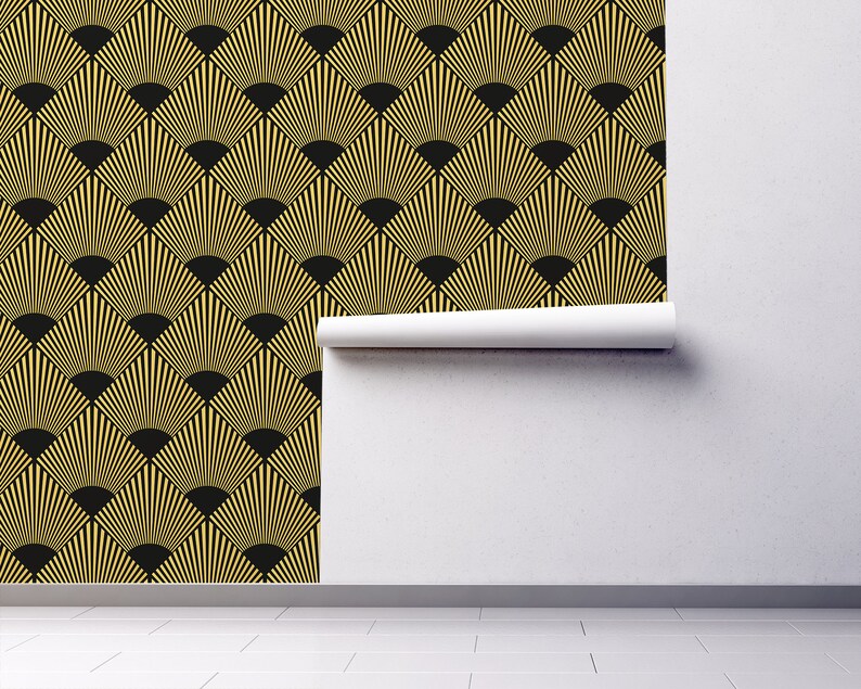 Art deco peel /'n stick wallpaper vintage geometric pattern temporary wallpaper removable wallpaper self adhesive wallpaper wall mural