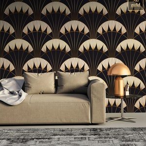 Abstrakte Art-Deco-Tapete, Wandbild, repositionierbar, abziehen und aufkleben, dunkle geometrische Tapete, Wanddekoration