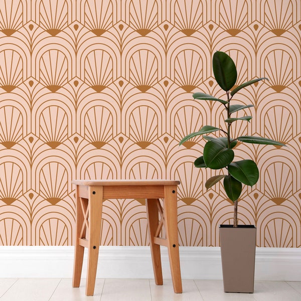 Behang met art deco-patroon, zelfklevend, abstract geometrisch, behang met schelpenpatroon, behangrol, wanddecoratie
