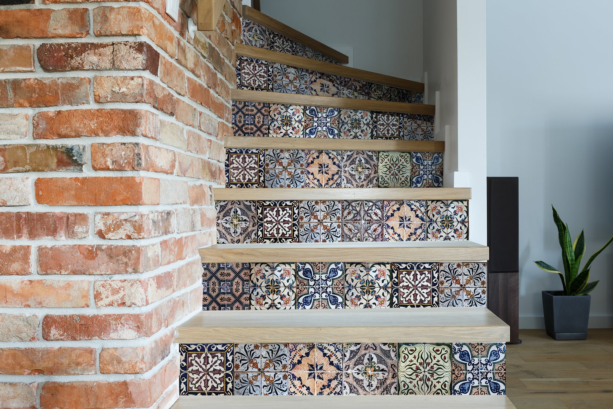 Removable stair riser decals, 10 stickers set, moroccan tiles, peel and stick wallpaper, stair riser stickers, deco strips