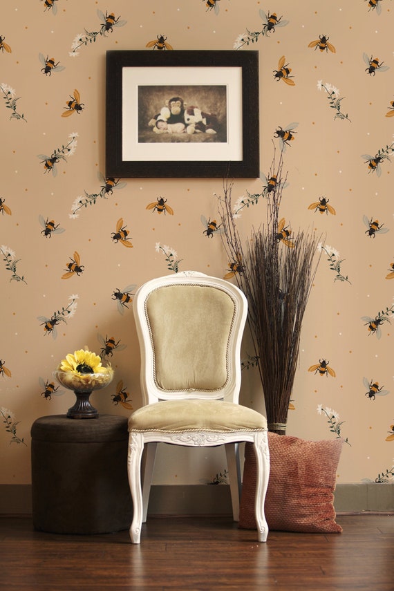Honey Bee and Flowers Wallpaper Self Adhesive Wallpaper - Etsy UK Honey Bee and Flowers Wallpaper Self Adhesive Wallpaper - Etsy UK