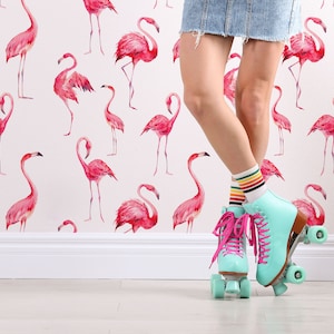 Pink flamingo wallpaper, watercolor wallpaper, bird wallpaper self-adhesive, peel and stick, wallpaper mural, wall decor