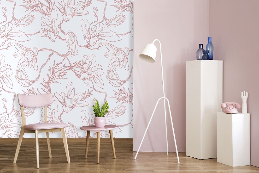 Floral Wallpaper With Magnolia Peel and Stick Wallpaper Etsy