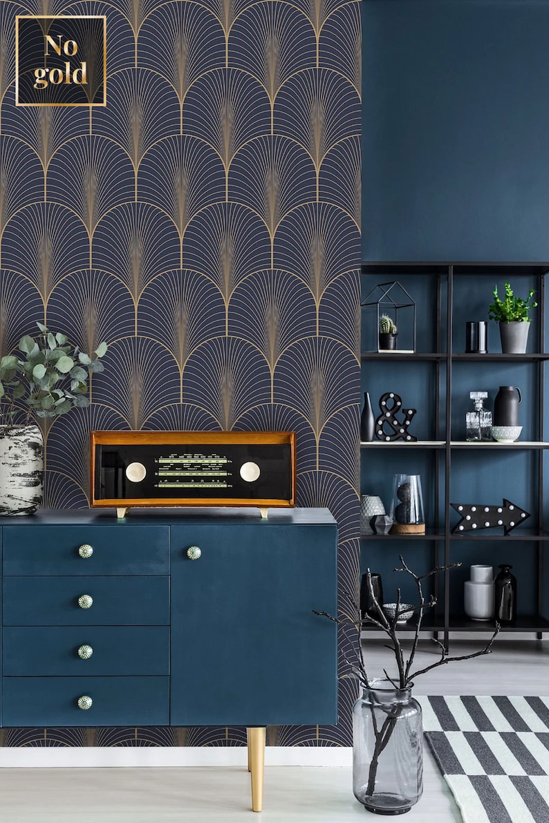 Vintage Art Deco Wallpaper Self Adhesive Wallpaper Blue and - Etsy