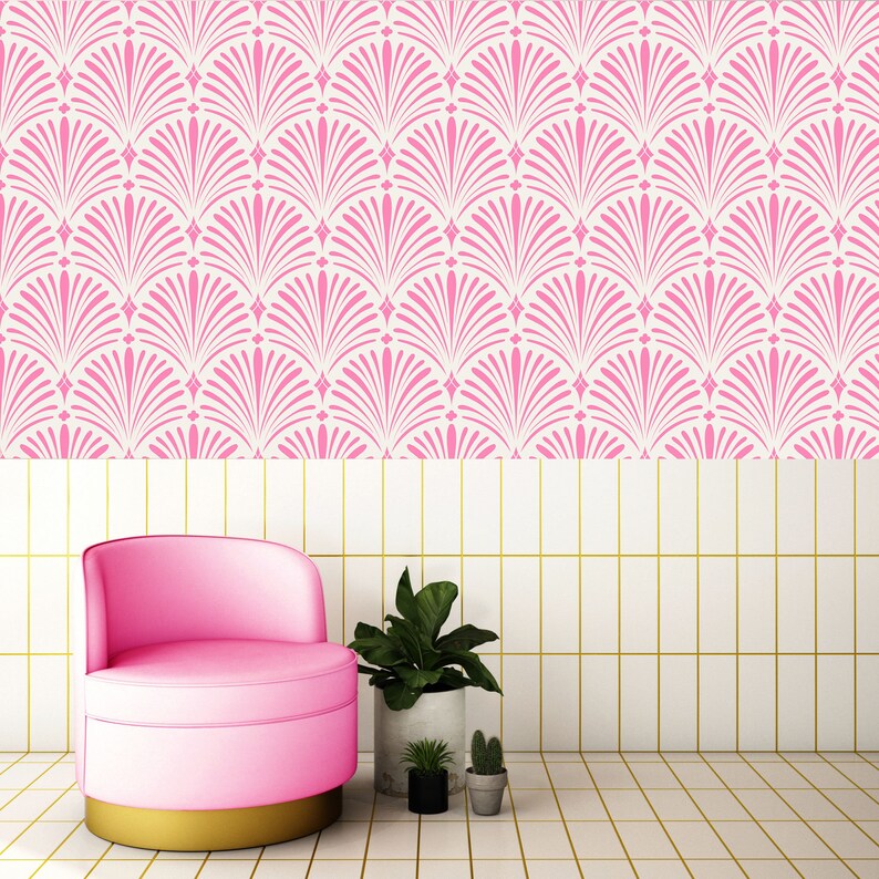 Pink Art Deco Pattern Wallpaper Repositionable Peel and Stick Etsy