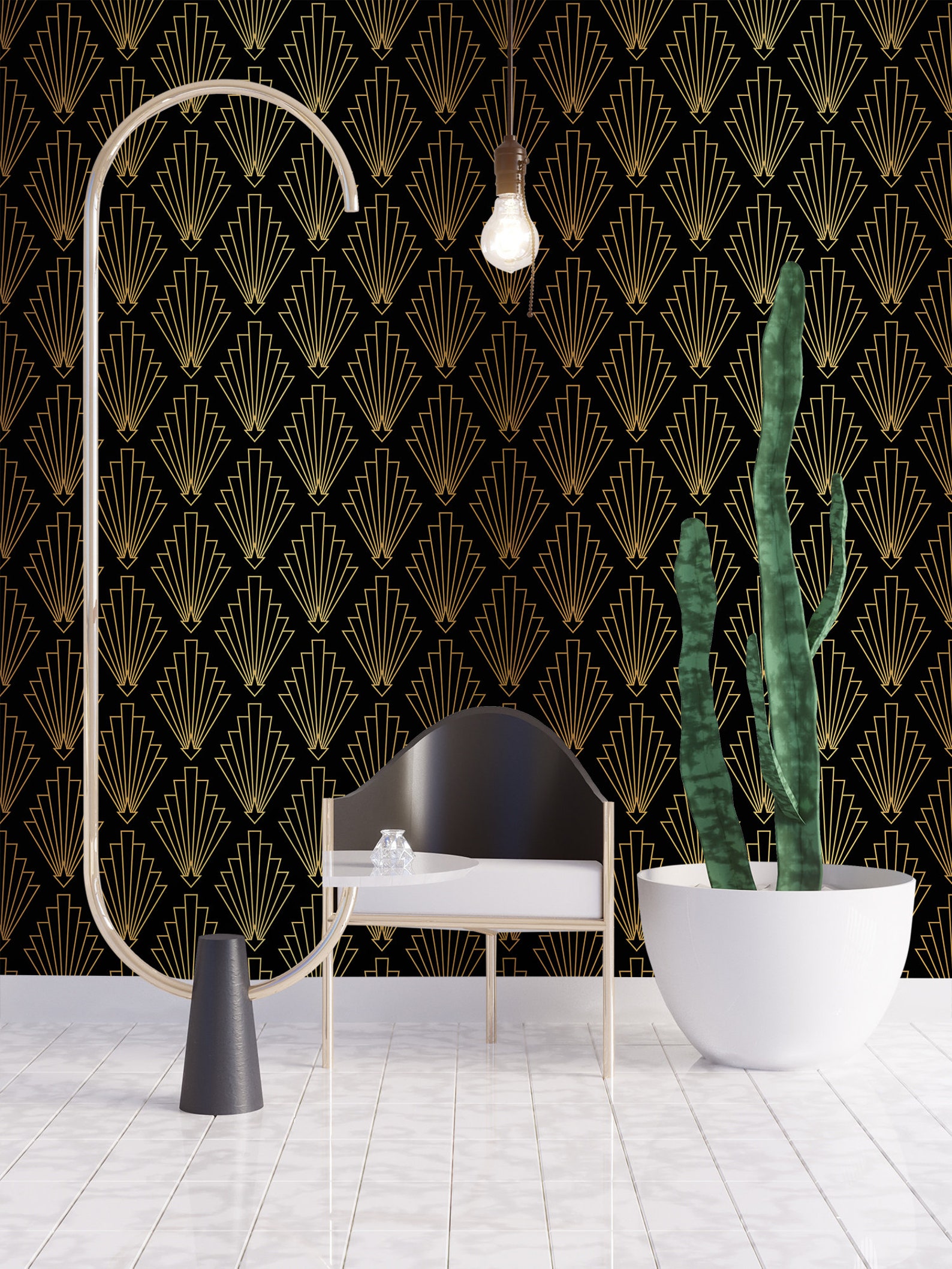 Dark Art Deco Wallpaper With Geometric Pattern Peel and Stick | Etsy