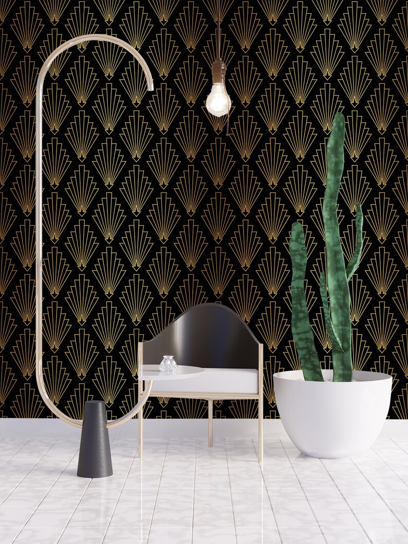 Dark Art Deco Wallpaper With Geometric Pattern Peel and Stick | Etsy